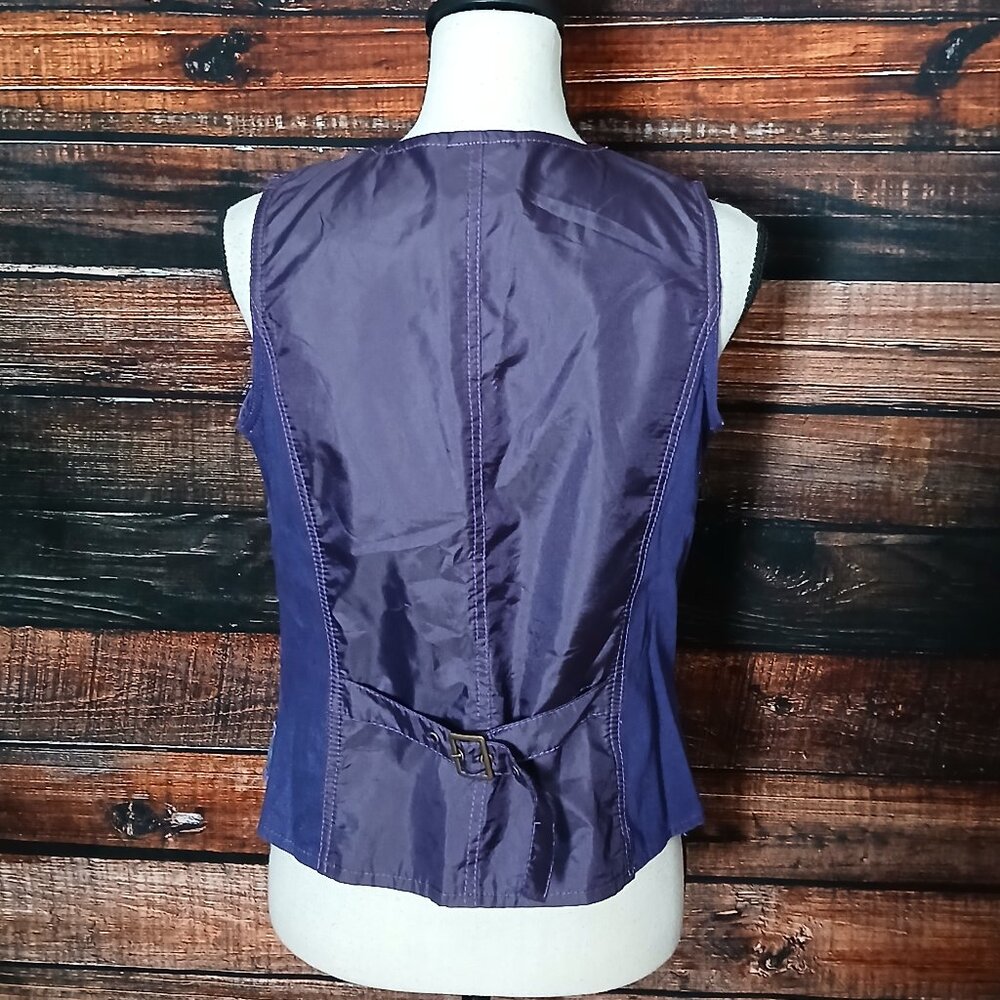 DG2 Diane Gilman Denim Vest M Purple Patchwork Embroidered - Picture 6 of 11